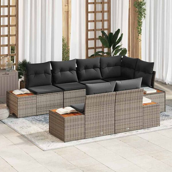 vidaXL Ensemble de canap&eacute; de jardin avec coussin 7 pcs Gris polyrotin