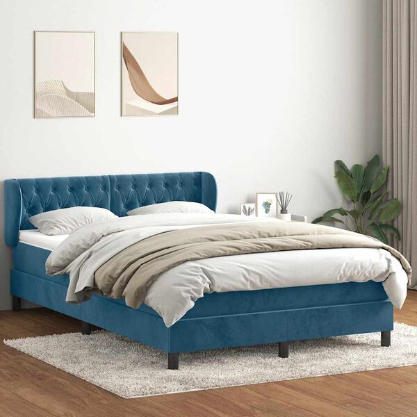 vidaXL Sommier &agrave; lattes de lit et matelas bleu fonc&eacute; 140x210cm velours
