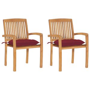 vidaXL Chaises de jardin lot de 2 avec coussins bordeaux Teck massif