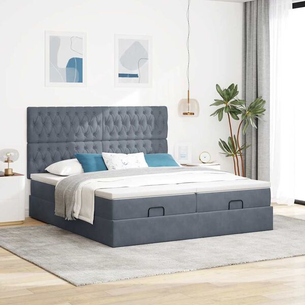 VidaXL Cadre de lit ottoman avec matelas gris fonc&eacute; 180x200cm velours