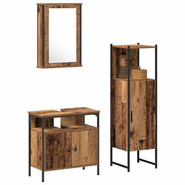 vidaXL Ensemble de mobilier de salle de bain avec porte 3 pcs Marron