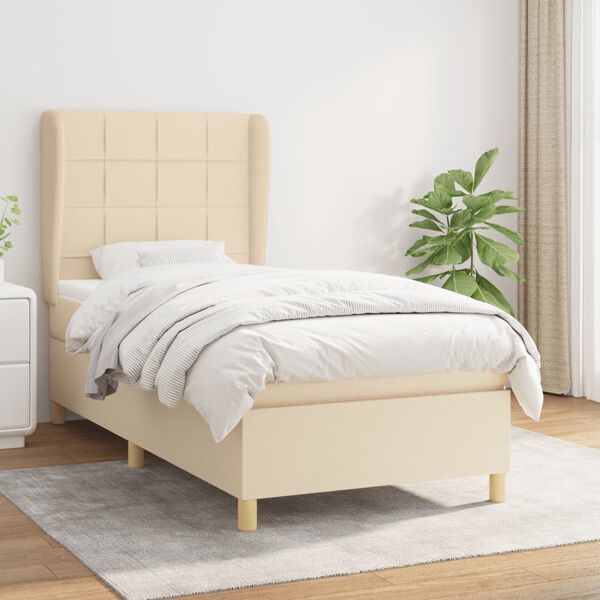 vidaXL Sommier &agrave; lattes de lit avec matelas Cr&egrave;me 90x200 cm Tissu