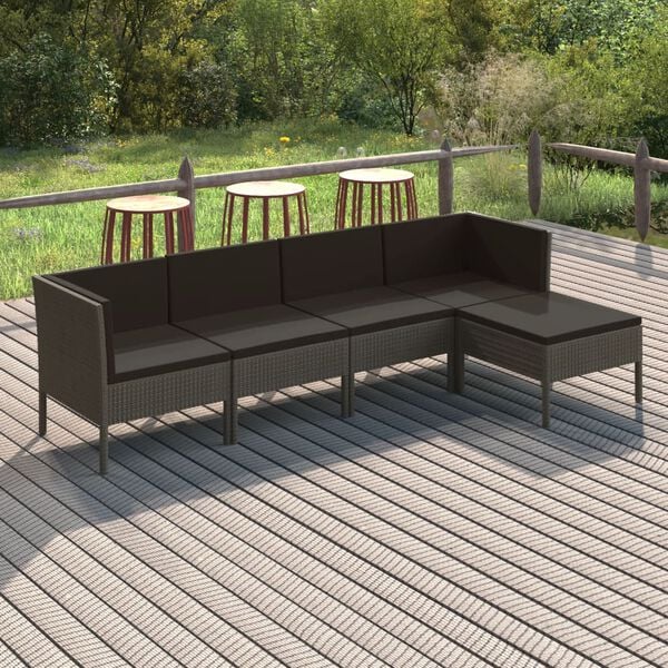vidaXL Salon de jardin 5 pcs avec coussins r&eacute;sine tress&eacute;e gris