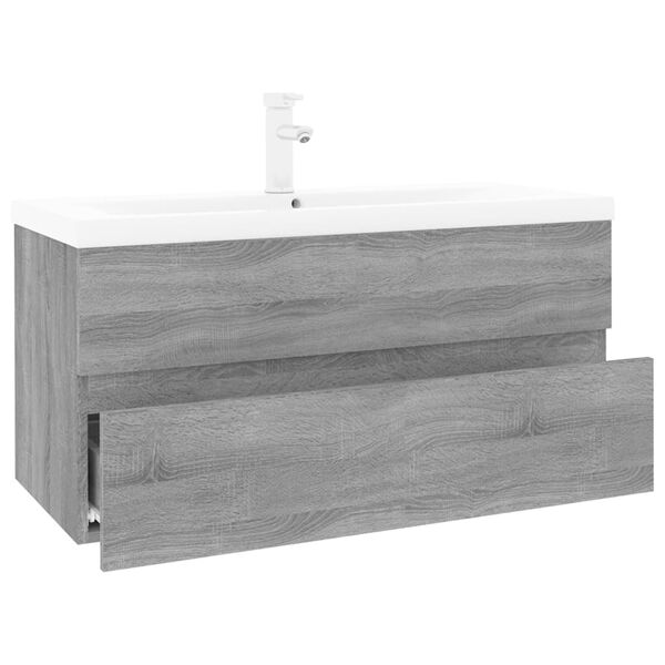 vidaXL Meuble lavabo avec bassin int&eacute;gr&eacute; Sonoma gris Bois d'ing&eacute;nierie