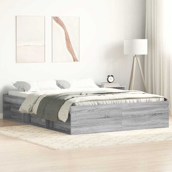 vidaXL Cadre de lit sans matelas sonoma gris 135x190 cm