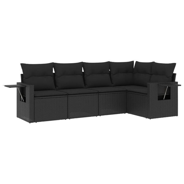 vidaXL Salon de jardin 5 pcs avec coussins noir r&eacute;sine tress&eacute;e
