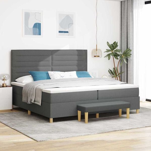 vidaXL Lit &agrave; ressorts avec matelas Gris fonc&eacute; 200 x 200 cm tissu