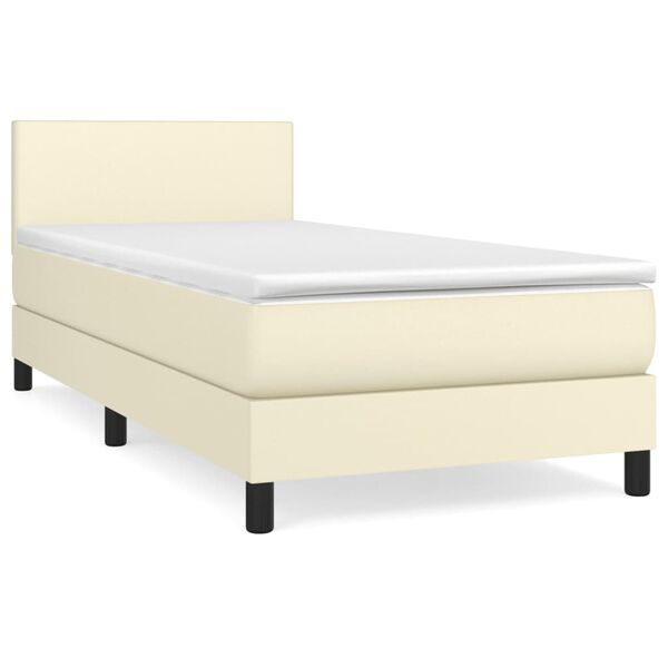 vidaXL Sommier &agrave; lattes de lit avec matelas Cr&egrave;me 90x200 cm Similicuir