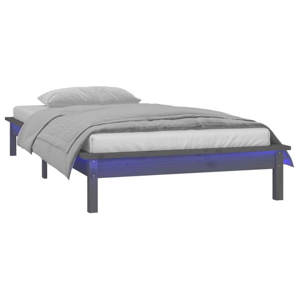 vidaXL Cadre de lit &agrave; LED sans matelas gris 90x190 cm bois massif
