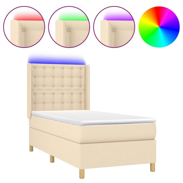 vidaXL Sommier &agrave; lattes de lit matelas et LED Cr&egrave;me 100x200 cm Tissu