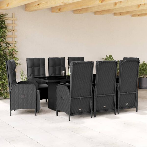 vidaXL Ensemble &agrave; manger de jardin 9pcs coussins noir r&eacute;sine tress&eacute;e