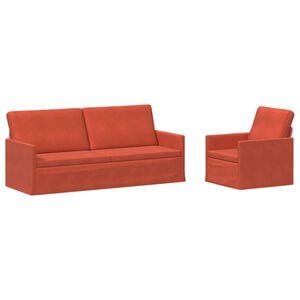 vidaXL Ensemble de Canap&eacute;s 2 pcs Rouge orange Tissu en velours c&ocirc;tel&eacute;