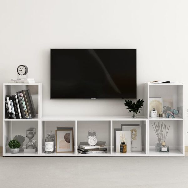 vidaXL Ensemble de meubles TV 3 pcs Blanc brillant Bois d'ing&eacute;nierie