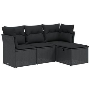 vidaXL Salon de jardin 4 pcs avec coussins noir r&eacute;sine tress&eacute;e