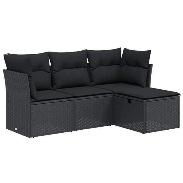 vidaXL Salon de jardin 4 pcs avec coussins noir r&eacute;sine tress&eacute;e