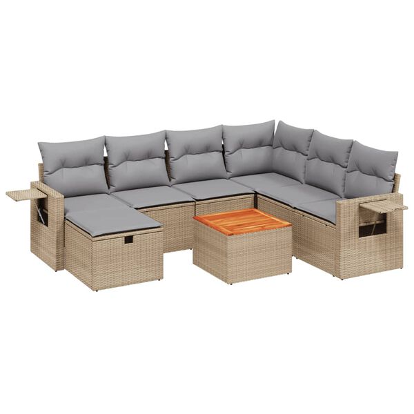 vidaXL Salon de jardin avec coussins 8pcs m&eacute;lange beige r&eacute;sine tress&eacute;e