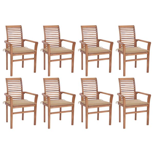 vidaXL Chaises &agrave; manger lot de 8 avec coussins beige Bois teck solide