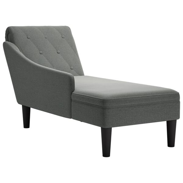 vidaXL Fauteuil long avec coussin et accoudoir droit gris fonc&eacute; tissu