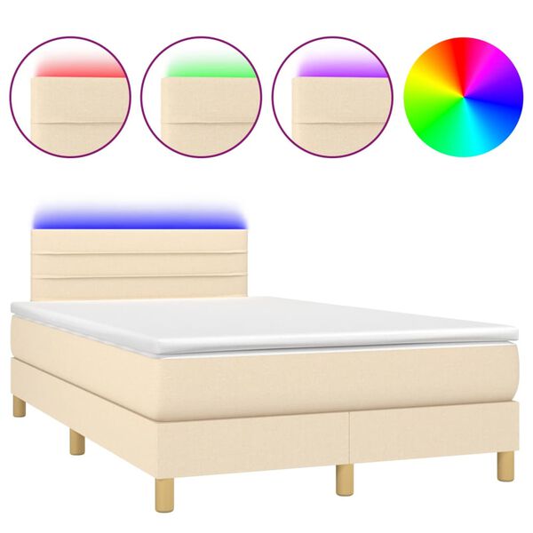 vidaXL Sommier &agrave; lattes de lit avec matelas LED Cr&egrave;me 120x200 cm Tissu