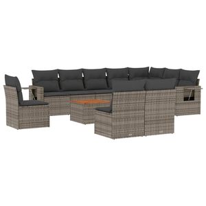 vidaXL Salon de jardin 11 pcs avec coussins gris r&eacute;sine tress&eacute;e