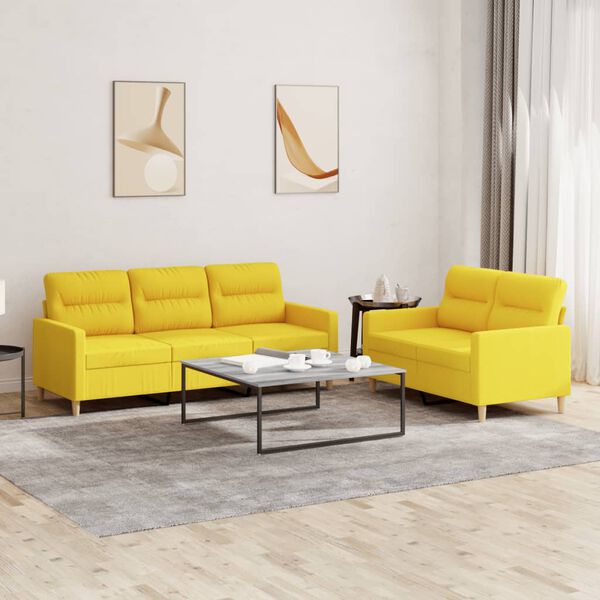 vidaXL Ensemble de canap&eacute;s 2 pcs avec coussins Jaune clair Tissu