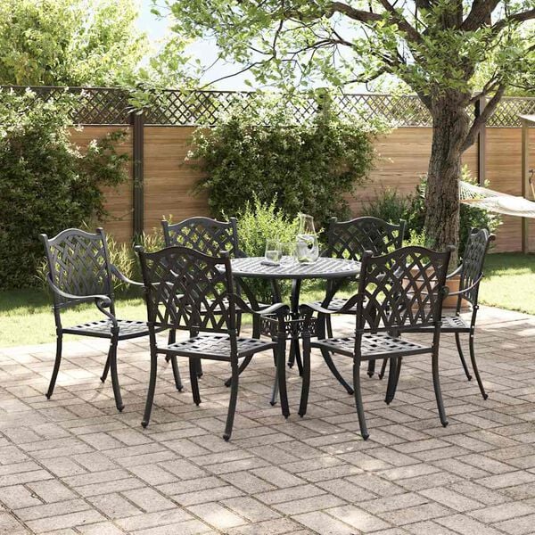vidaXL Ensemble de salle &agrave; manger pour jardin 7 pcs Noir Aluminium