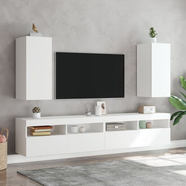 vidaXL Meubles TV muraux avec lumières LED 2 pcs blanc 30,5x35x70 cm