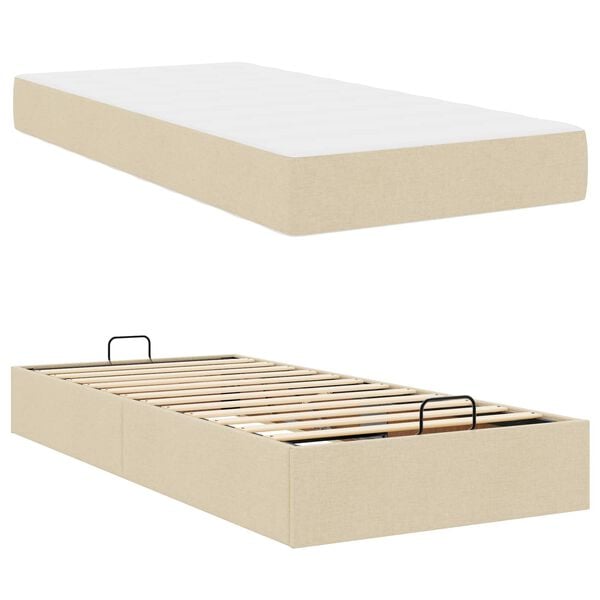 vidaXL Cadre de lit avec matelas avec matelas 2 pcs Cr&egrave;me tissu