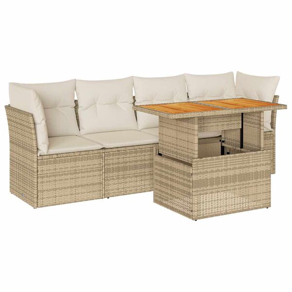 vidaXL Salon de jardin avec coussins 5 pcs beige r&eacute;sine tress&eacute;e