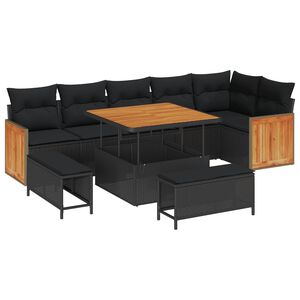 vidaXL Ensemble de canap&eacute; de jardin avec coussin 9 pcs Noir