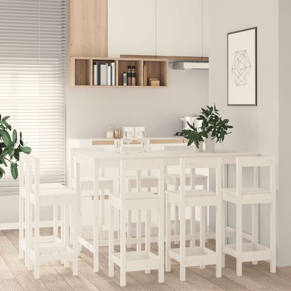 vidaXL Ensemble de bar 9 pcs Blanc Bois de pin massif