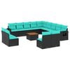 vidaXL Ensemble de canap&eacute; de jardin 14 pcs avec coussins noir r&eacute;sine tress&eacute;e