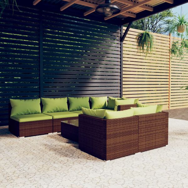 vidaXL Salon de jardin avec coussins 8 pcs marron r&eacute;sine tress&eacute;e