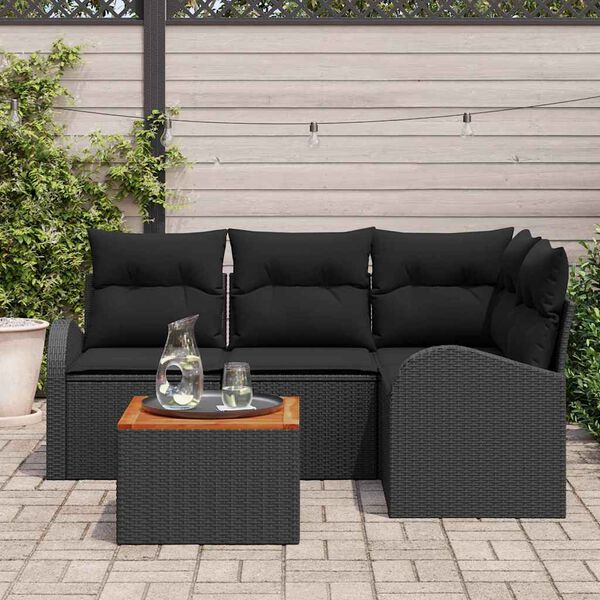 vidaXL Ensemble de canap&eacute; de jardin avec coussin 5 pcs Noir polyrotin