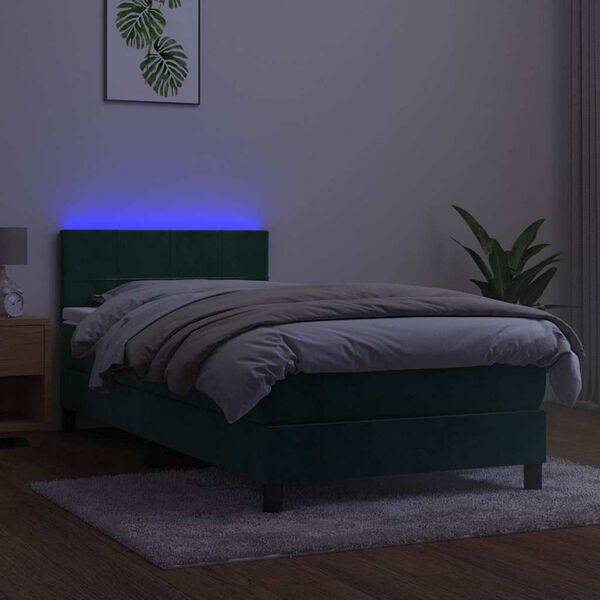 vidaXL Sommier &agrave; lattes de lit et matelas et LED Vert fonc&eacute; 90x200 cm