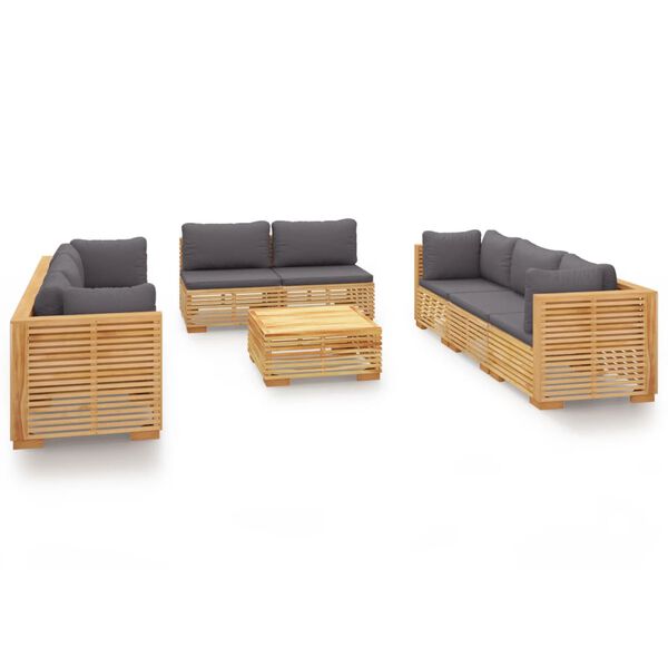 vidaXL Salon de jardin 9 pcs avec coussins Bois de teck solide