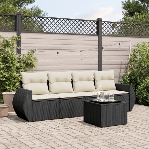 vidaXL Salon de jardin 5 pcs avec coussins noir r&eacute;sine tress&eacute;e