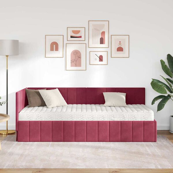 vidaXL Cadre de lit d'angle avec matelas 2 pcs Vert Velours