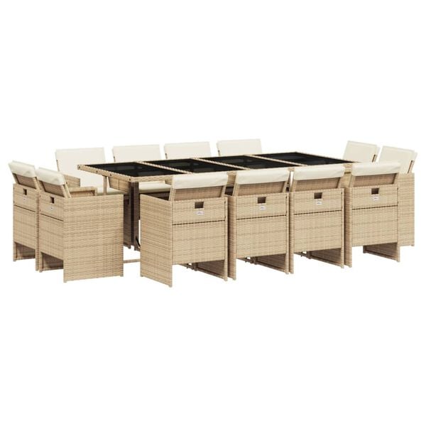 vidaXL Ensemble &agrave; manger de jardin et coussins 13 pcs beige