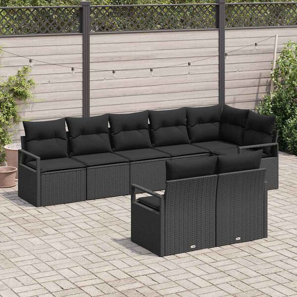 vidaXL Ensemble de canap&eacute; de jardin avec coussin 8 pcs Noir polyrotin