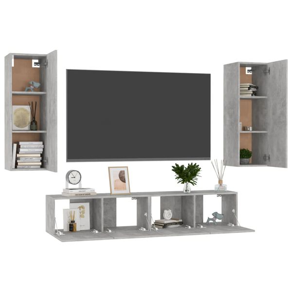 vidaXL Ensemble de meubles TV 4 pcs Gris béton Bois d'ingénierie