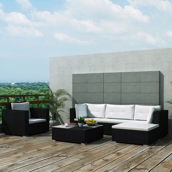 vidaXL Salon de jardin 6 pcs avec coussins Résine tressée Noir