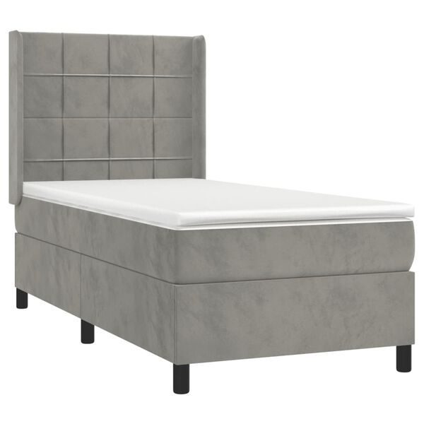 vidaXL Sommier &agrave; lattes de lit et matelas Gris clair 90x190 cm Velours