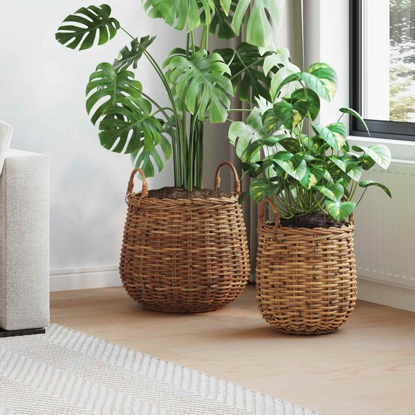 vidaXL Panier &agrave; Plantes avec stockage 2 pcs Marron Rattan Lacak