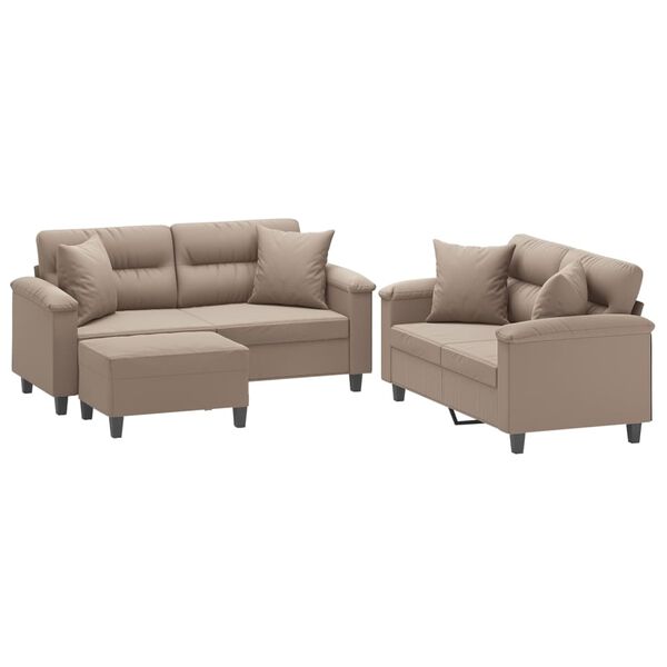 vidaXL Ensemble de canap&eacute;s 3 pcs avec coussins Taupe Tissu microfibre