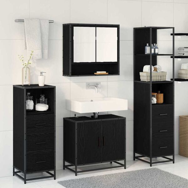vidaXL Ensemble de mobilier de salle de bain 4 pcs Ch&ecirc;ne noir