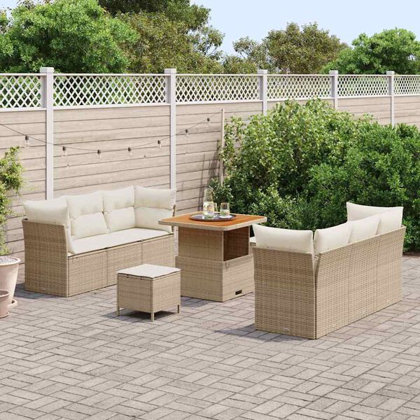 vidaXL Ensemble de canap&eacute; de jardin 9 pcs Beige et cr&egrave;me polyrotin