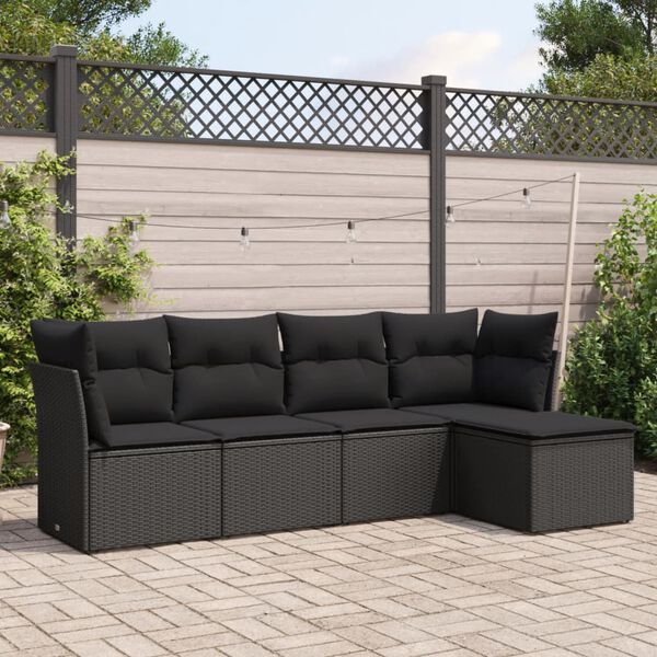 vidaXL Salon de jardin 5 pcs avec coussins noir r&eacute;sine tress&eacute;e