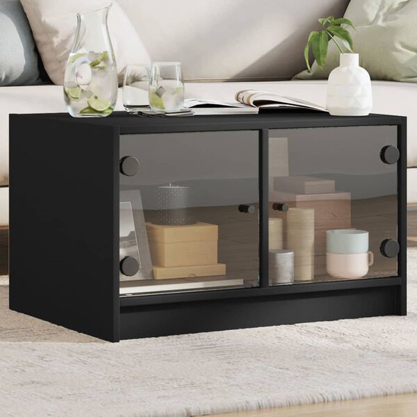 vidaXL Table basse avec portes en verre noir 68x50x42 cm