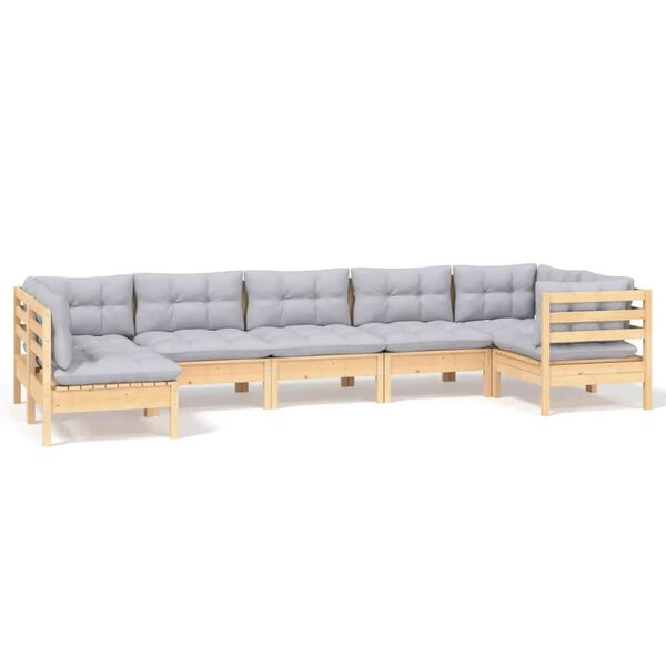 vidaXL Salon de jardin 7 pcs avec coussins gris bois de pin